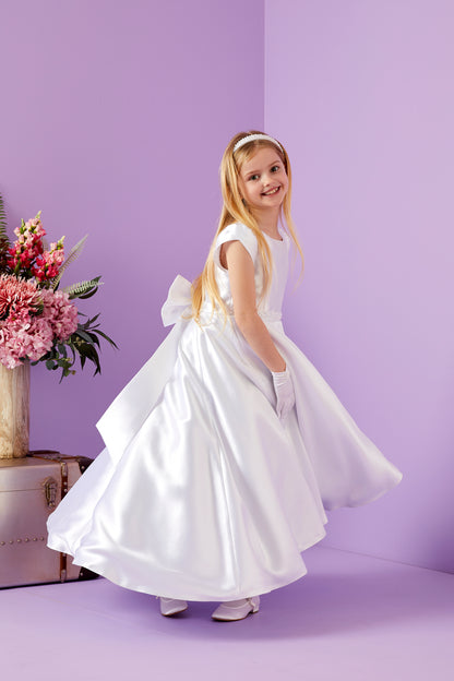Mimi Elegant Holy Communion Duchess Satin Dress with Embellished pockets Available October 2025