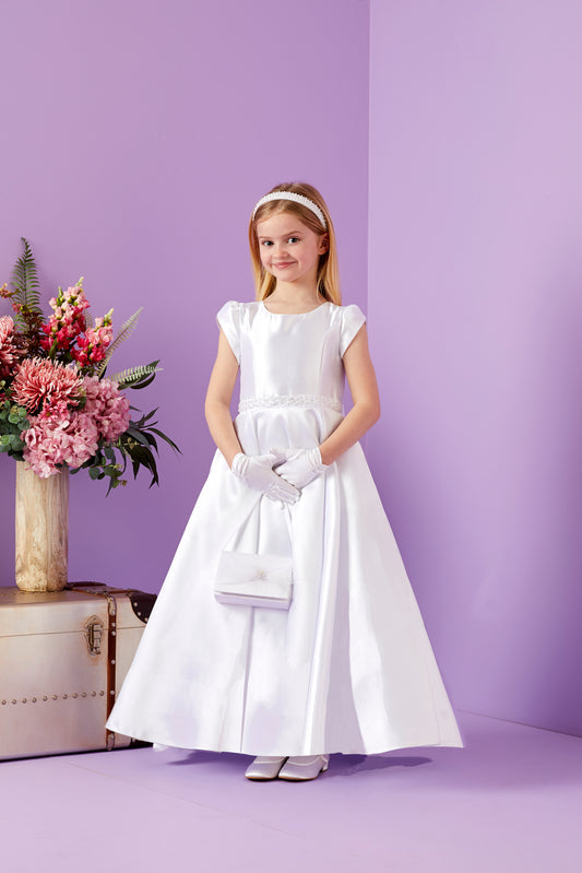 Mimi Elegant Holy Communion Duchess Satin Dress with Embellished pockets Available October 2025