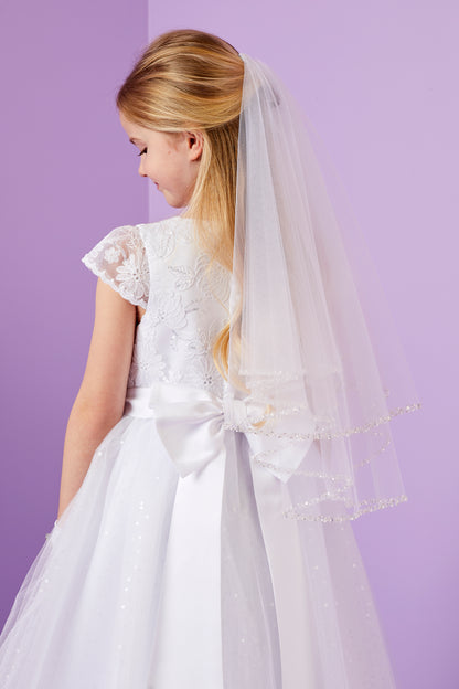 Tabitha White Communion Veil with Bead and Sequin Hem Detail Available October 2025
