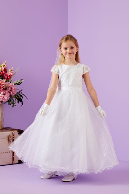 Lola Holy Communion Dress with Lace Bodice and Sparkle Net Skirt Available October 2025