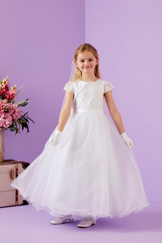 Lola Holy Communion Dress with Lace Bodice and Sparkle Net Skirt Available October 2025