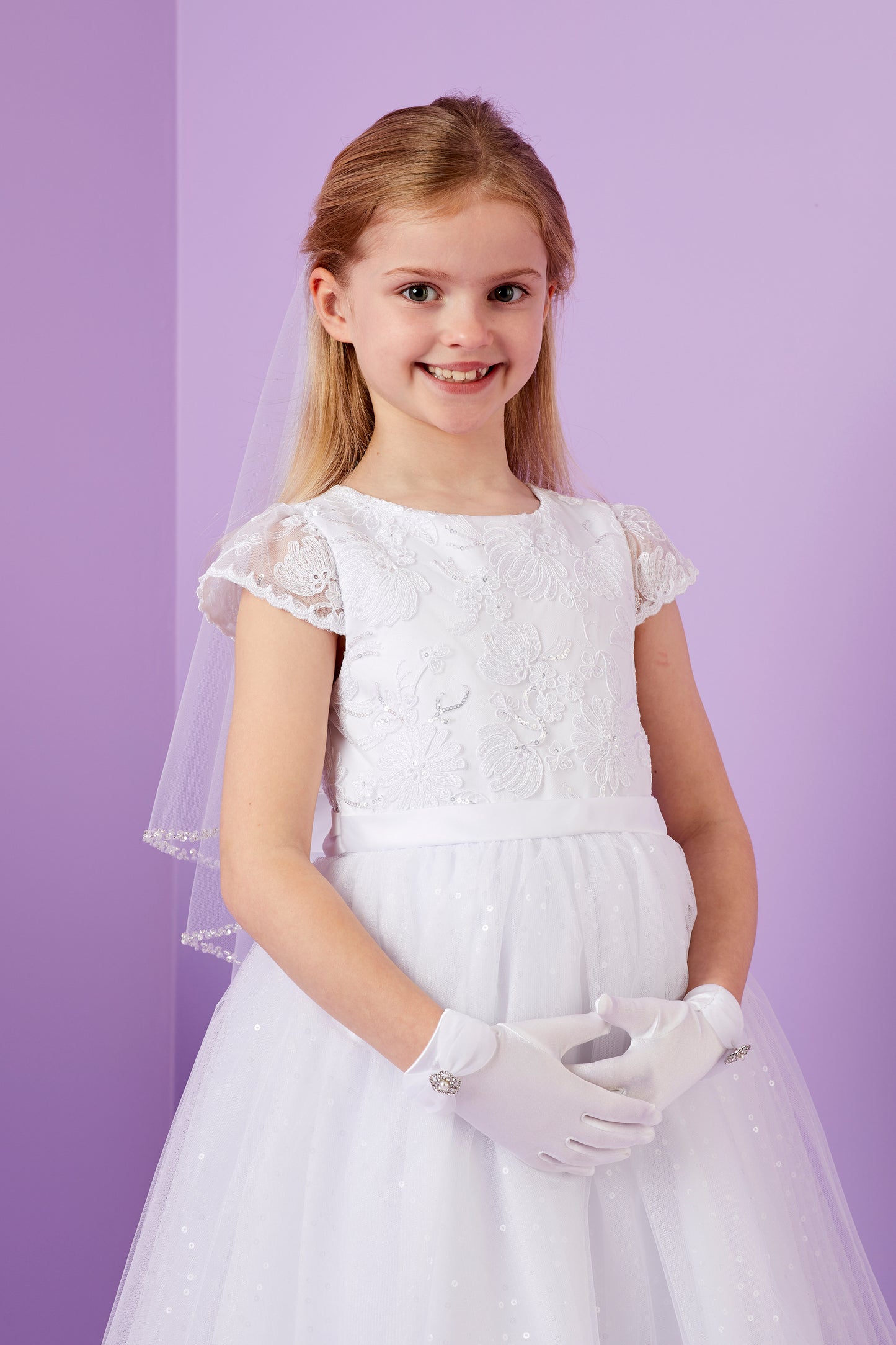 Lola Holy Communion Dress with Lace Bodice and Sparkle Net Skirt Available October 2025
