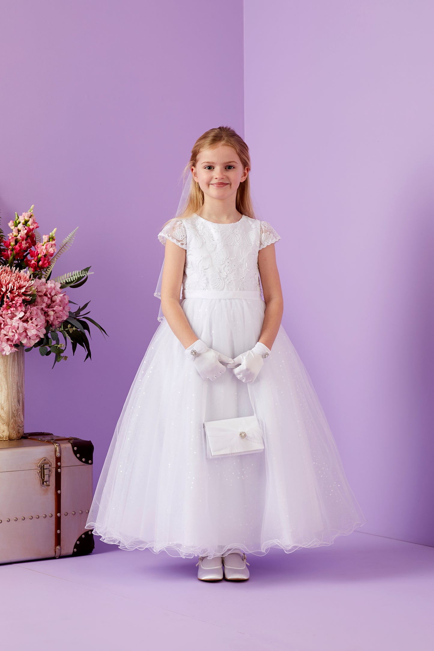 Lola Holy Communion Dress with Lace Bodice and Sparkle Net Skirt Available October 2025