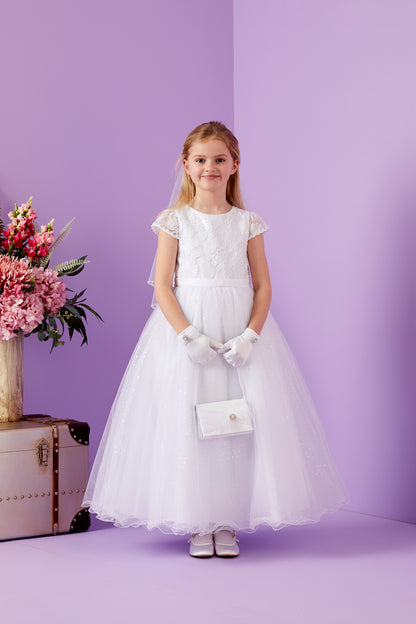 Lola Holy Communion Dress with Lace Bodice and Sparkle Net Skirt Available October 2025