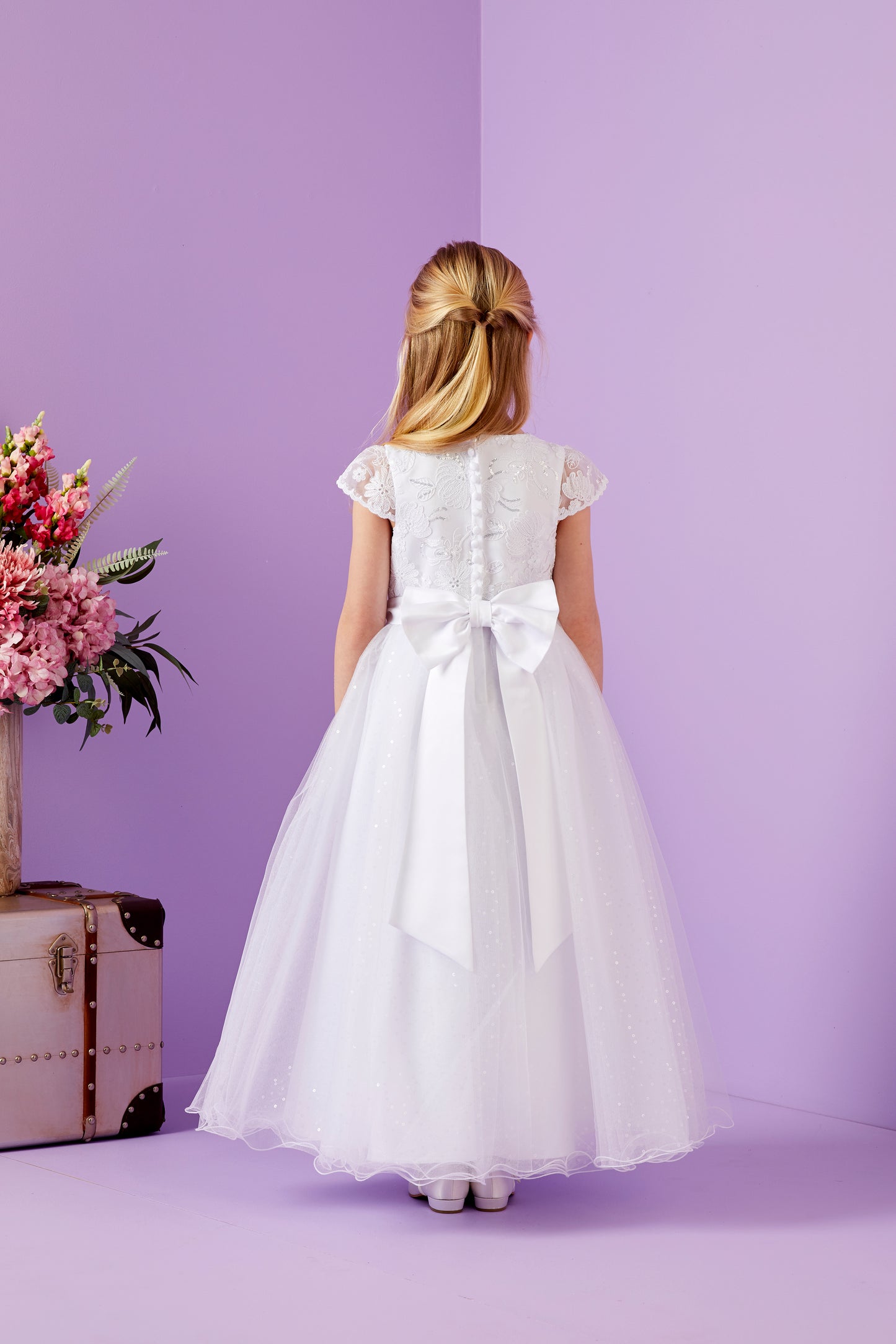 Lola Holy Communion Dress with Lace Bodice and Sparkle Net Skirt Available October 2025