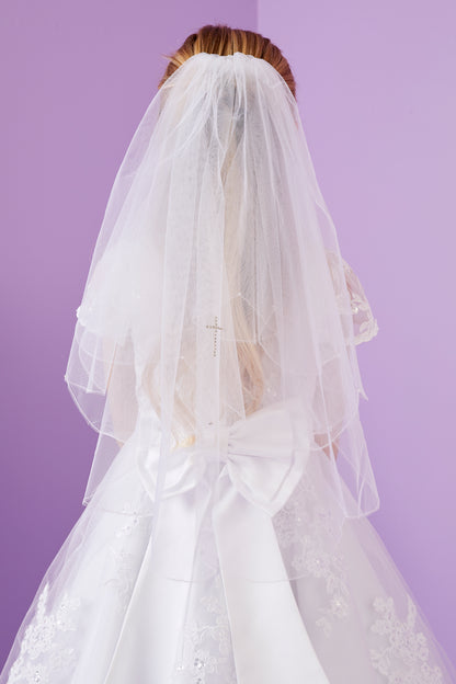 Isabella Diamante Cross Communion Veil with Scallop Hem White Available October 2025