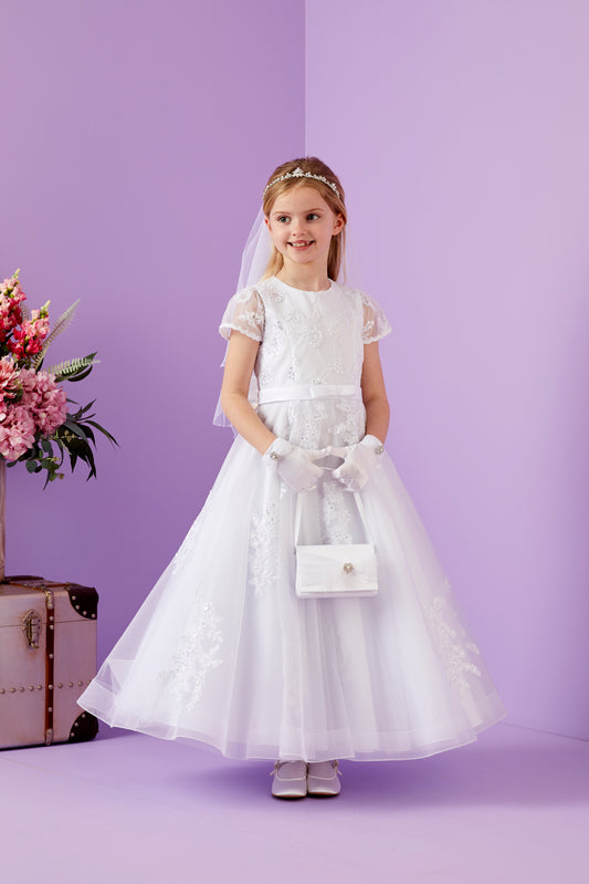 Luna Holy Communion Dress with Lace Bodice and Sparkle Net Skirt Available October 2025