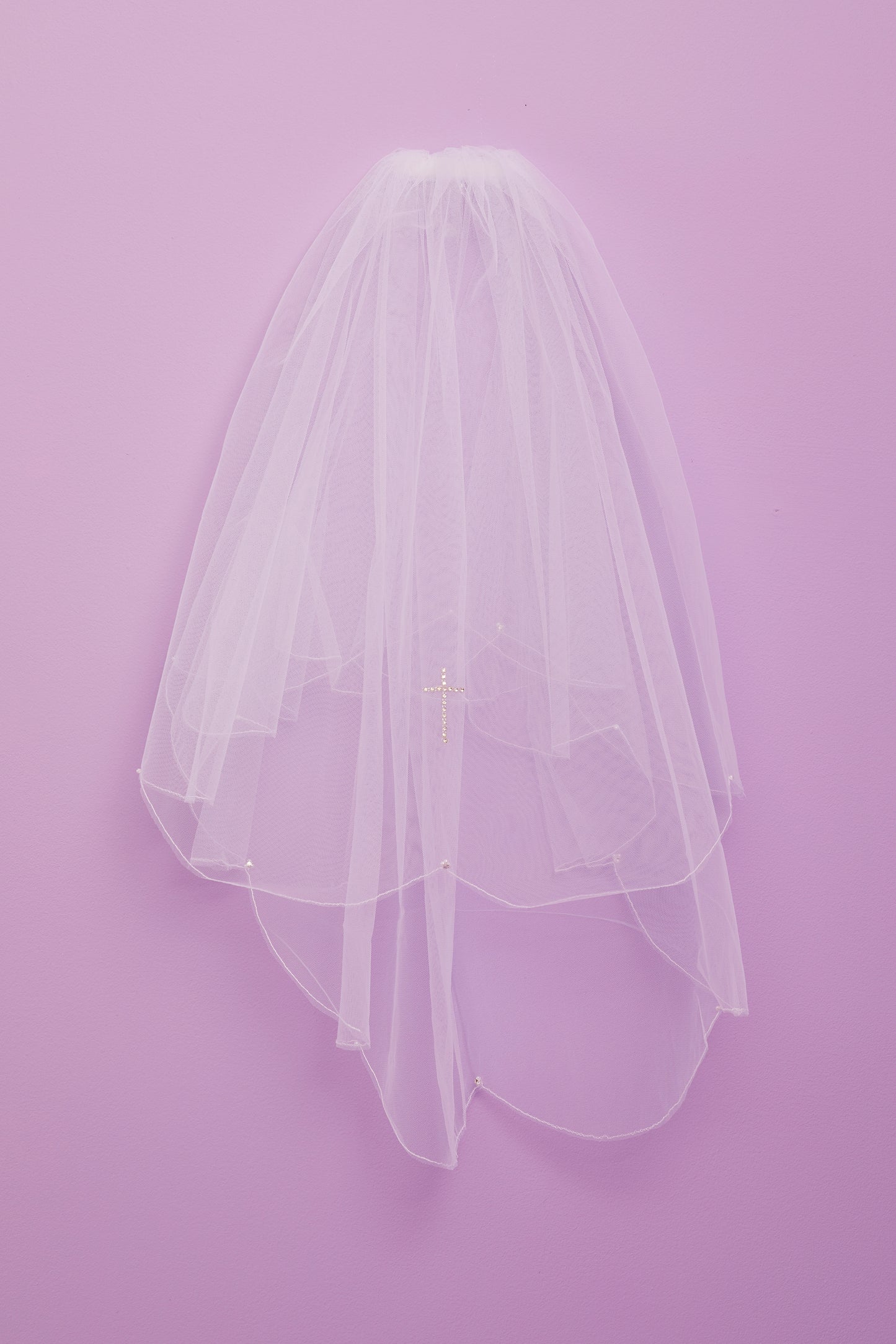 Isabella Diamante Cross Communion Veil with Scallop Hem White Available October 2025