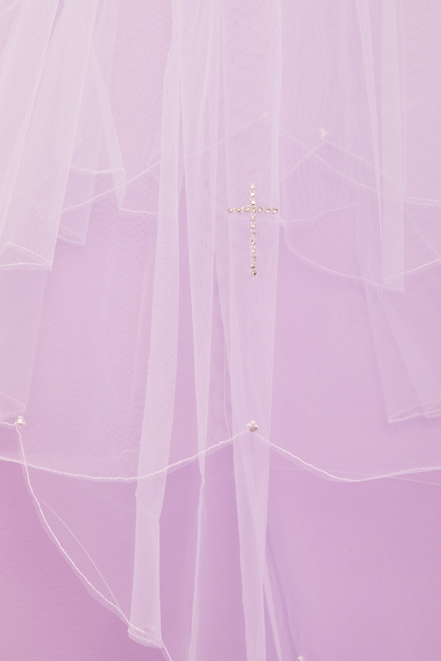 Isabella Diamante Cross Communion Veil with Scallop Hem White Available October 2025