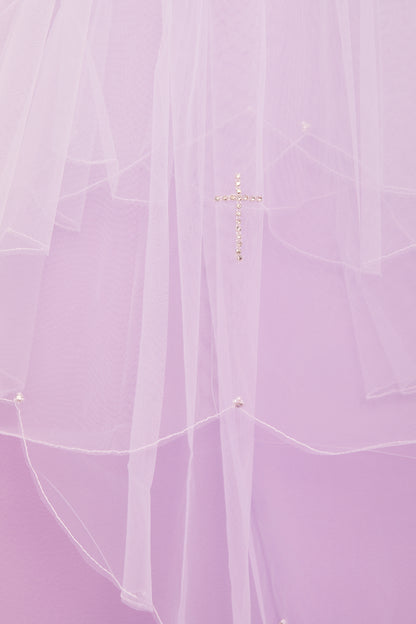 Isabella Diamante Cross Communion Veil with Scallop Hem White Available October 2025