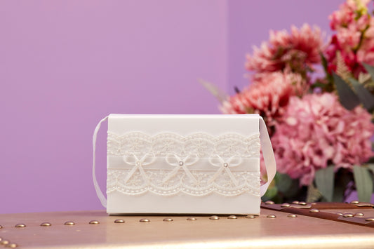 Fifi White Communion Hard Bag with 3D Bows Available October 2025