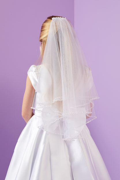 Celine Pearl and Beaded Hem Communion Veil White Available October 2025