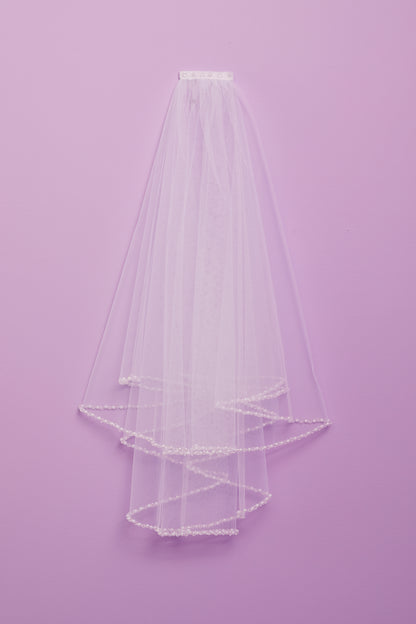Celine Pearl and Beaded Hem Communion Veil White Available October 2025