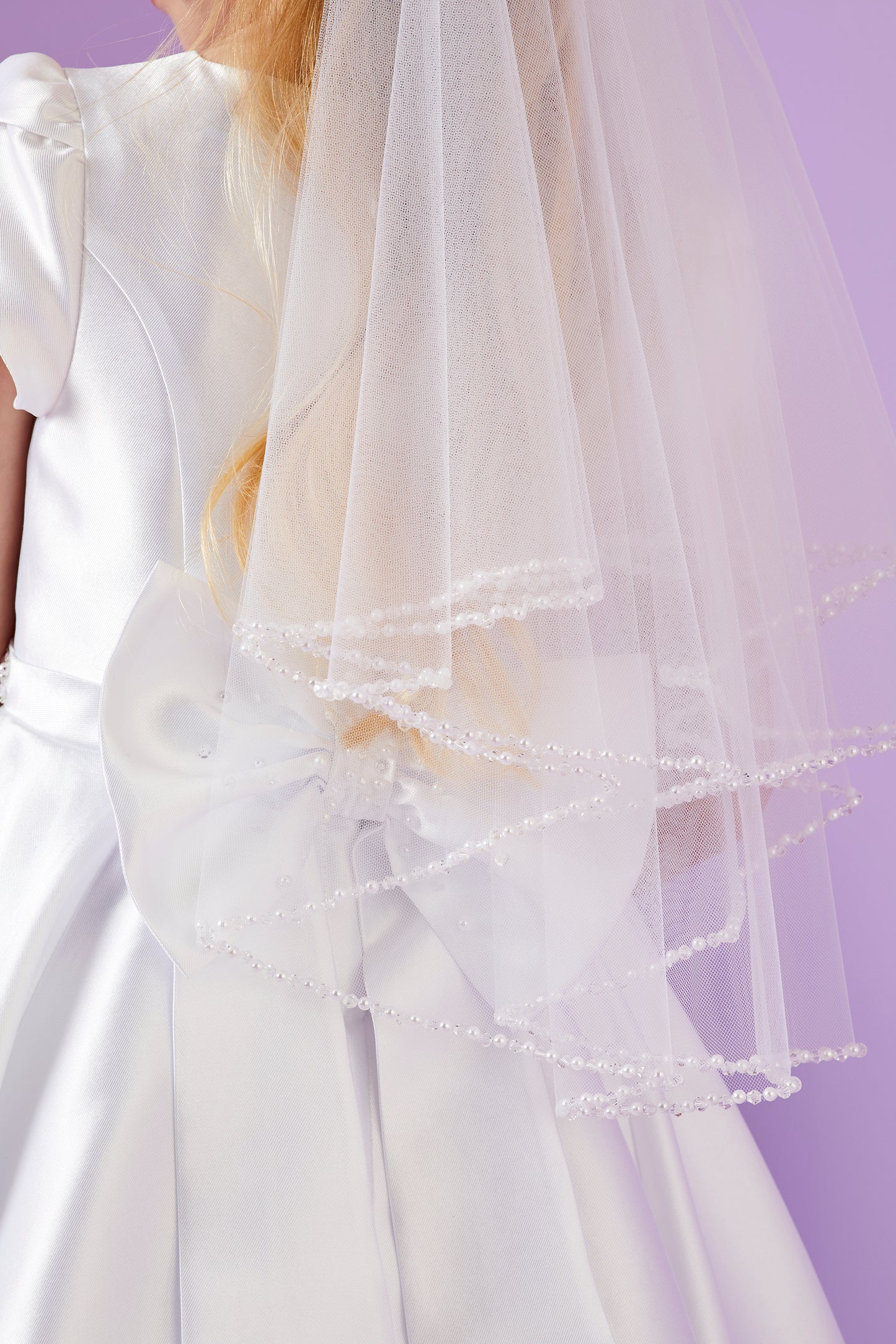 Celine Pearl and Beaded Hem Communion Veil White Available October 2025