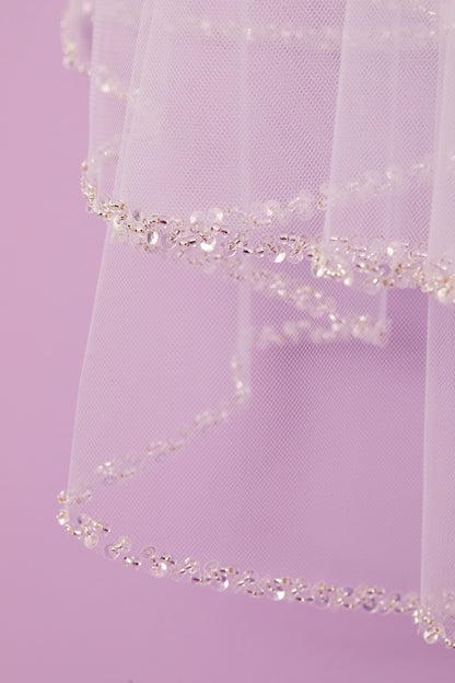 Tabitha White Communion Veil with Bead and Sequin Hem Detail Available October 2025