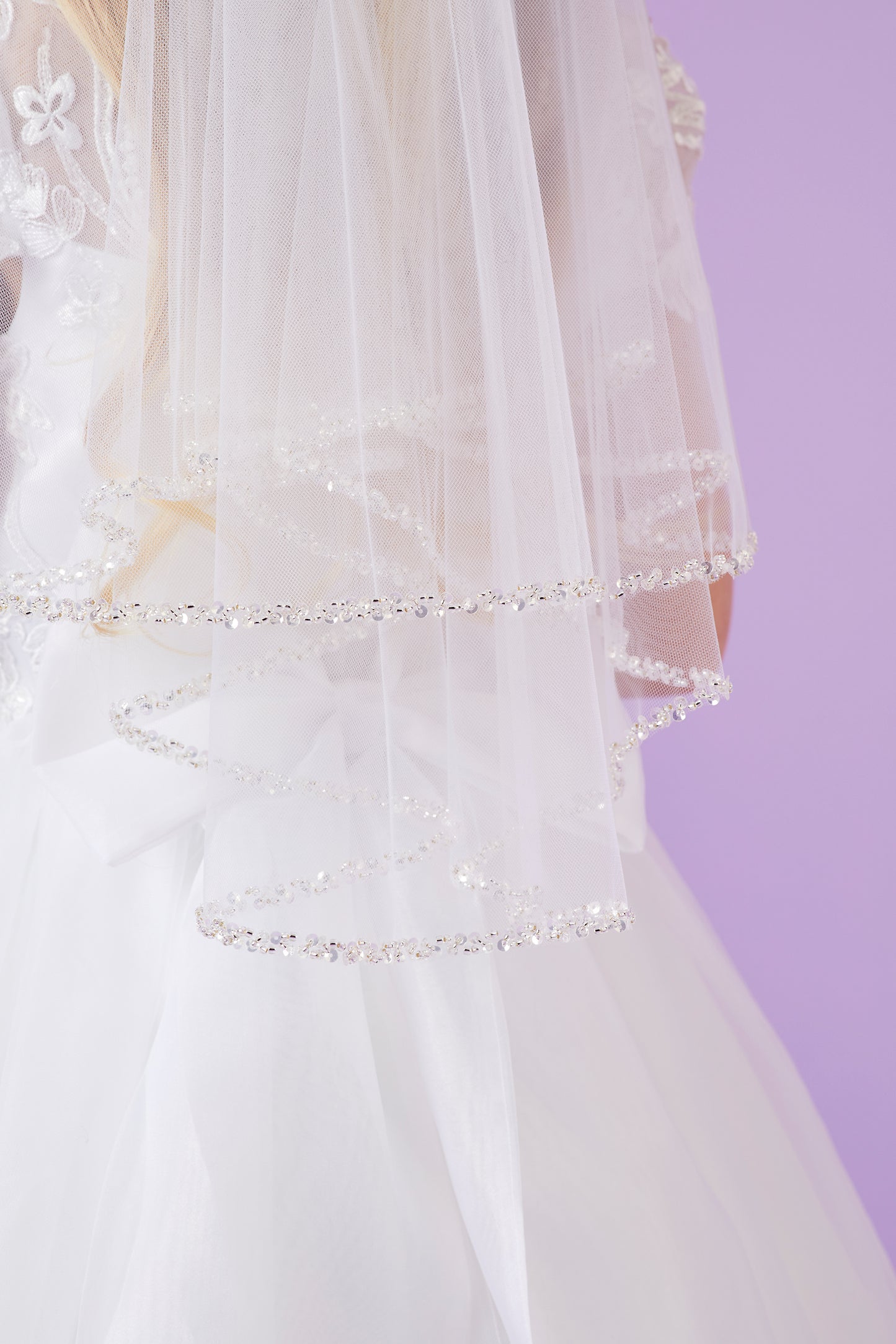 Tabitha White Communion Veil with Bead and Sequin Hem Detail Available October 2025