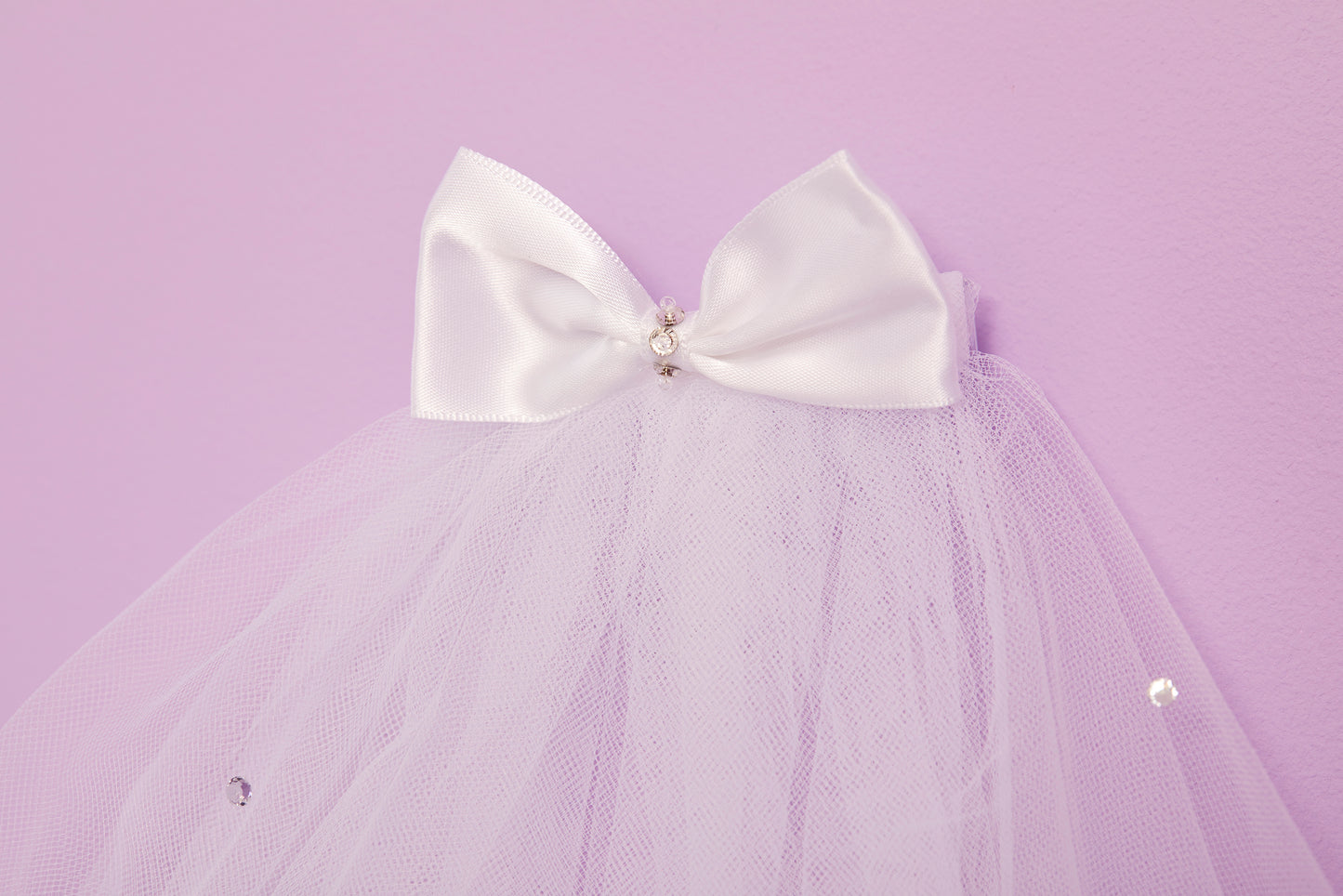 Linzi Satin Bow Diamante Communion Veil with Curly Hem White Available Oct 2025