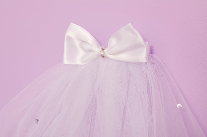 Linzi Satin Bow Diamante Communion Veil with Curly Hem White Available Oct 2025