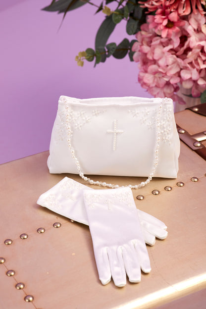 Eliza Pearl Cross Communion Bag with Beaded Handle Available October 2025