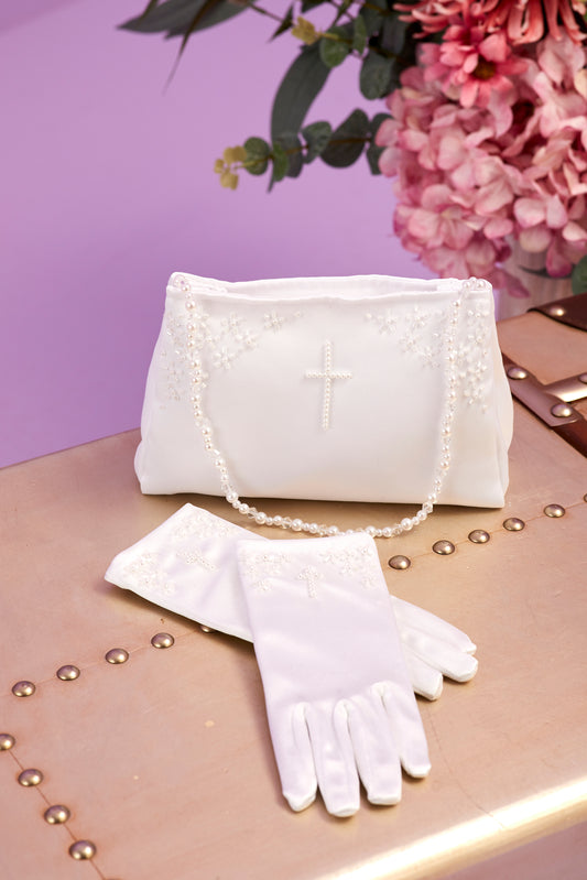 Maya White Pearl Cross Communion Gloves Available October 2025