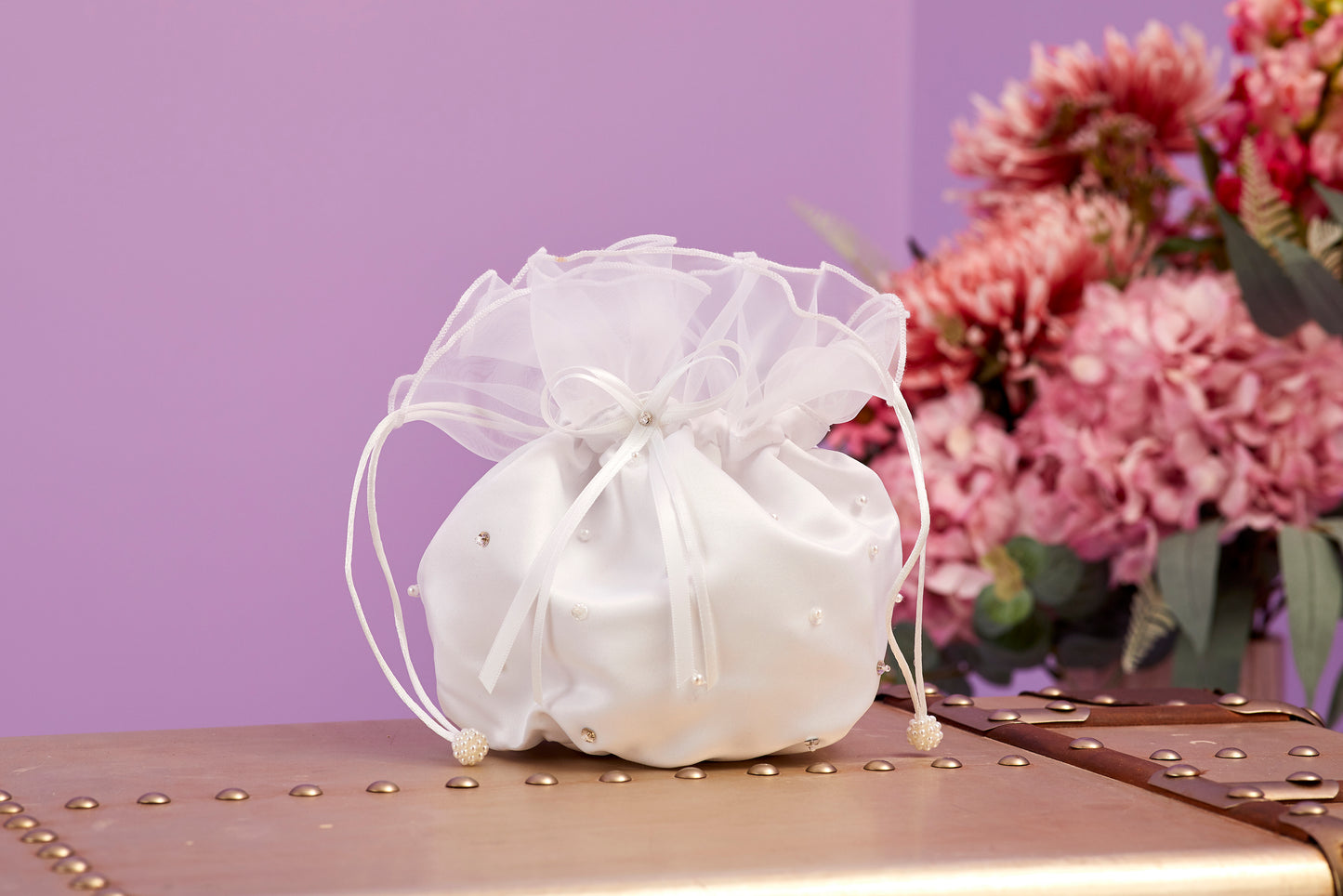 Athena Satin Dolly Bag with Sequins Beads and Pearls