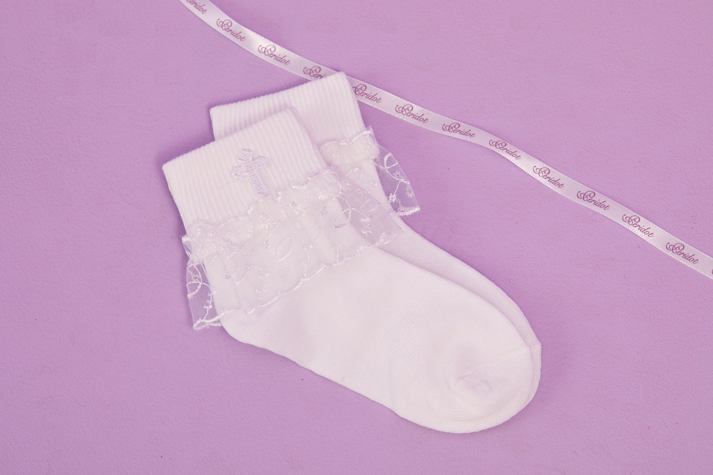 Georgina White Socks with Gupiere Lace Frill and Cross Detail Available October 2025
