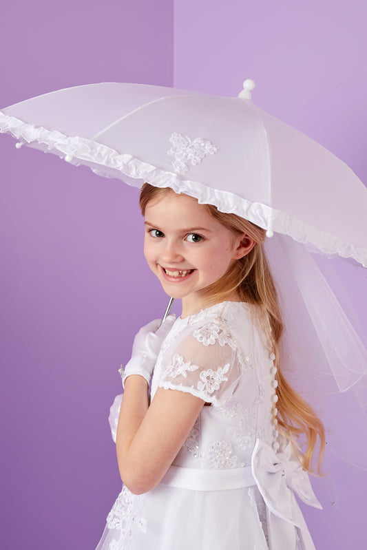 Rosa Holy Communion Umbrella With Guipure Motif and Frill Available October 2025