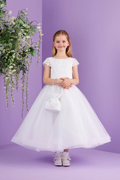 Winona Full length White Sparkle Tulle Holy Communion Dress with Embellished Bodice Available October 2026