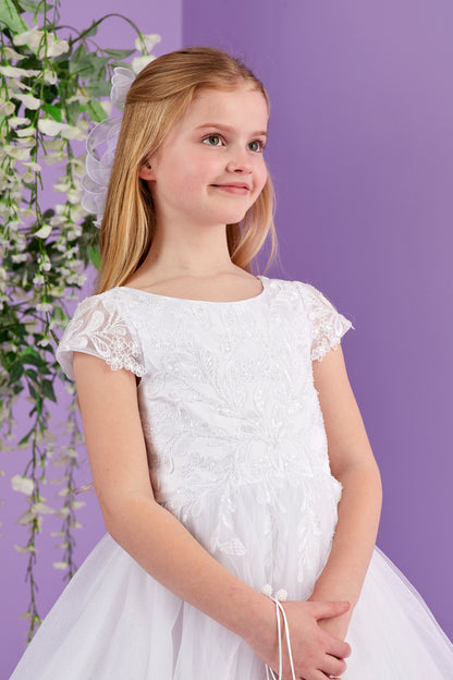 Winona Full length White Sparkle Tulle Holy Communion Dress with Embellished Bodice Available October 2026