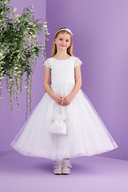Winona Full length White Sparkle Tulle Holy Communion Dress with Embellished Bodice Available October 2026