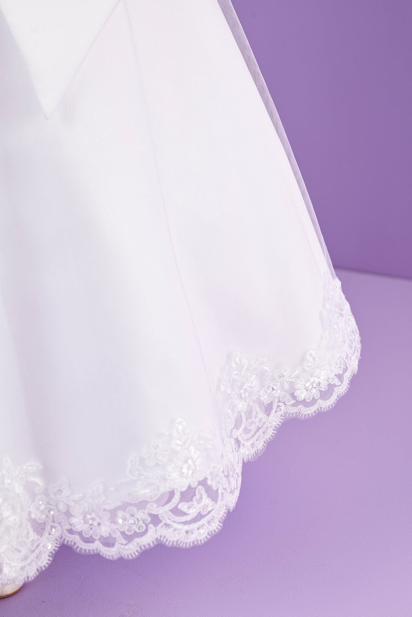 Petra White Short Sleeved Holy Communion Dress with a Lace Edged Sparkle Net Skirt Available October 2026