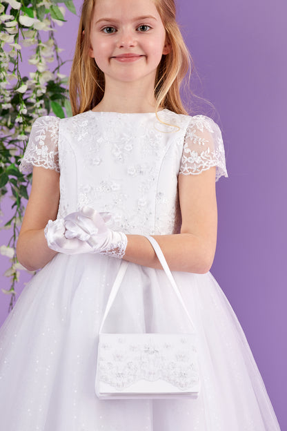 Sophia Full Length White Holy Communion Dress with Sparkle Net Skirt  Available October 2026