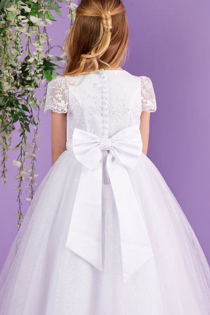 Sophia Full Length White Holy Communion Dress with Sparkle Net Skirt  Available October 2026