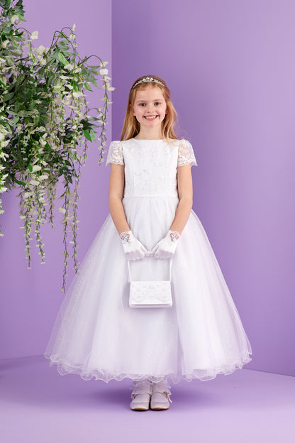 Sophia Full Length White Holy Communion Dress with Sparkle Net Skirt  Available October 2026