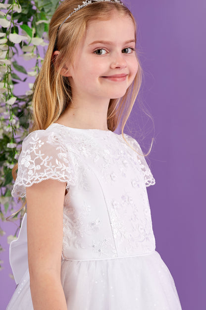 Sophia Full Length White Holy Communion Dress with Sparkle Net Skirt  Available October 2026