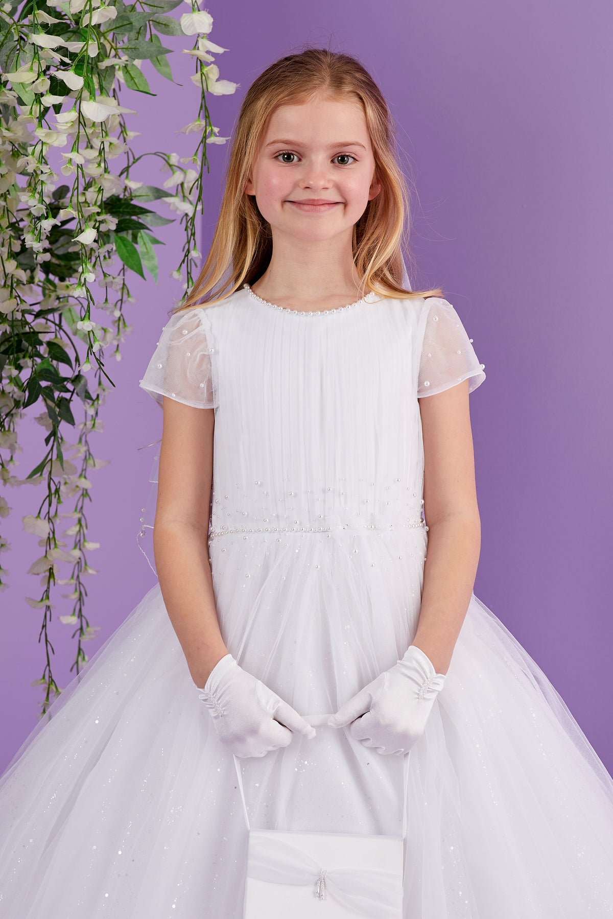 Portia Full Length Organza and Pearl Communion Dress with Sparkle Skirt Available 2026
