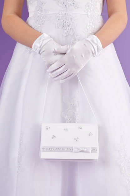 Margaret White Satin Holy Communion Glove with Bow  Available October 2026