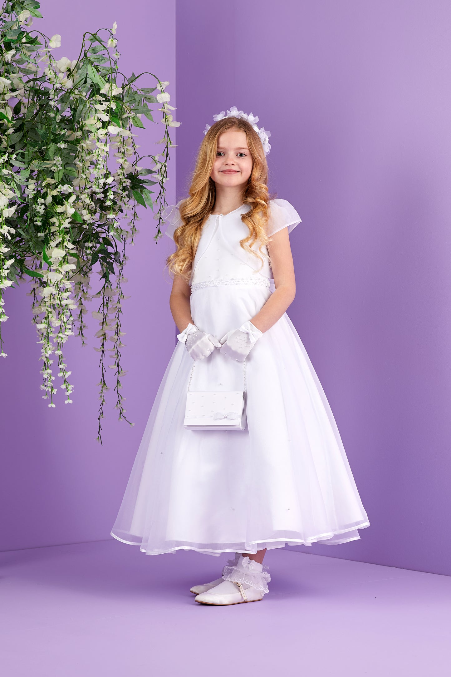Ellie White Satin Pearl First Holy Communion Bag with Beaded Handle  Available October 2026